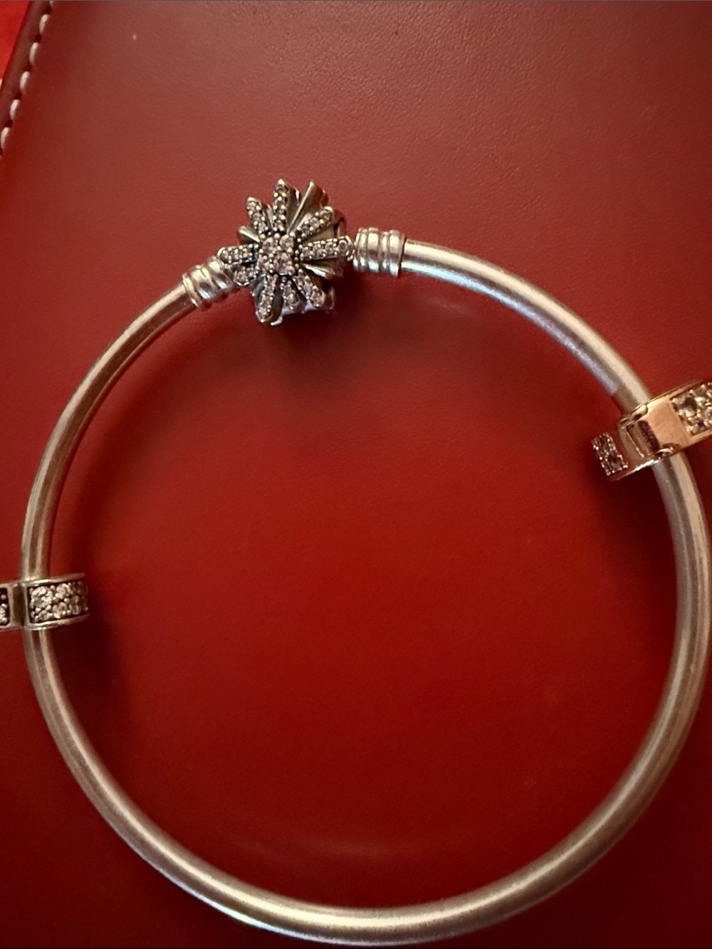 Pandora Winter Snowflake Lock Silver Crystal Bangle Bracelet - Women's Jewelry